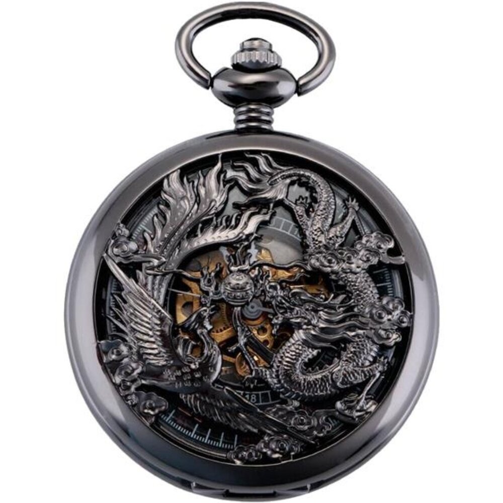 Mechanical Pocket Watch for Men Antique PocketWatch with Chain SteampunkSkeleton